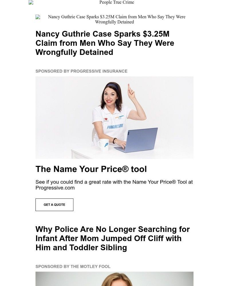 Screenshot of email sent to a People Newsletter subscriber