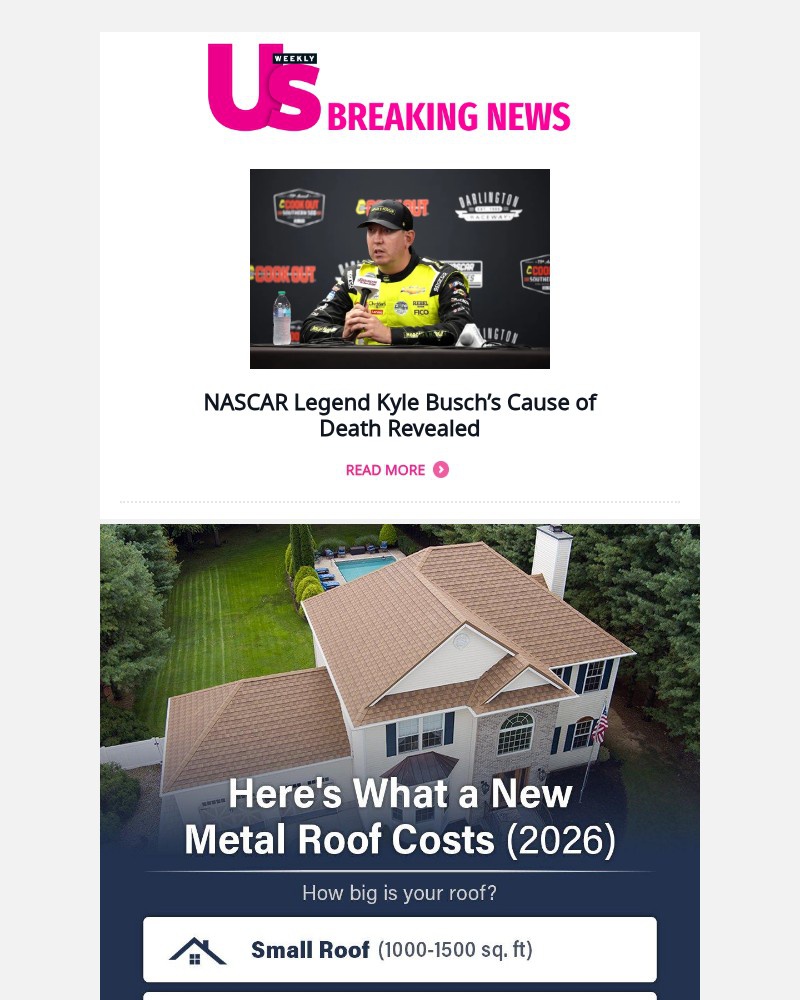 Screenshot of email sent to a Us Weekly Newsletter subscriber