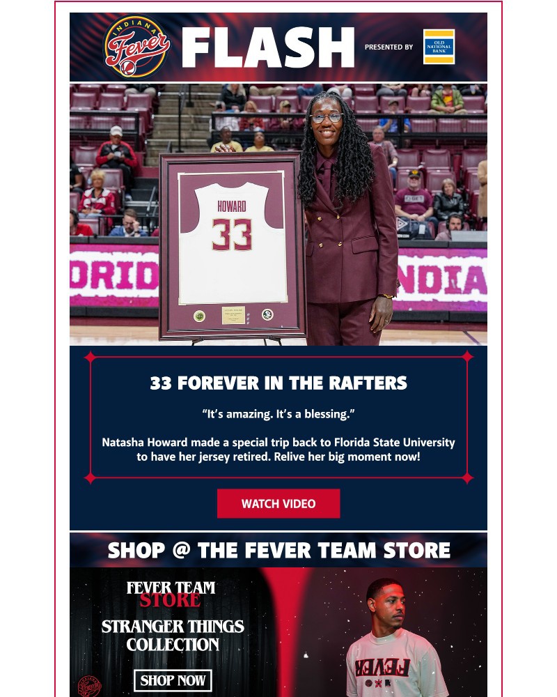 Screenshot of email sent to a Indiana Fever Newsletter subscriber