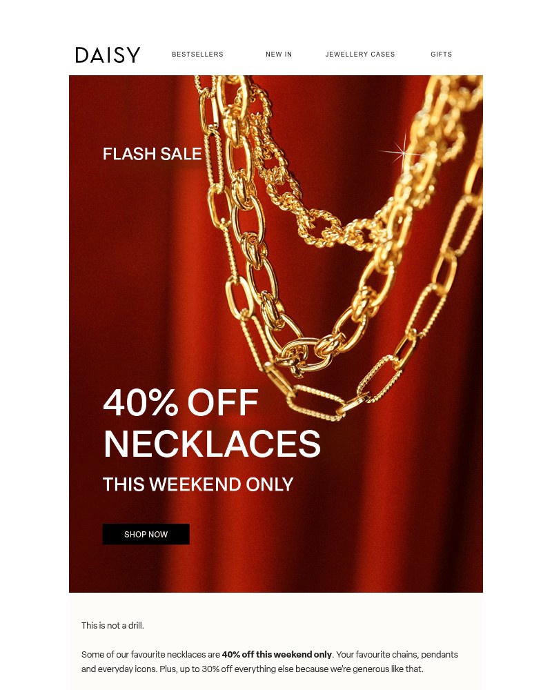 Screenshot of email sent to a Daisy Jewellery Cart abandoner