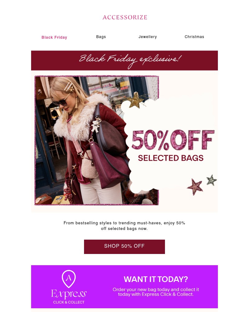 Screenshot of email sent to a Accessorize Newsletter subscriber