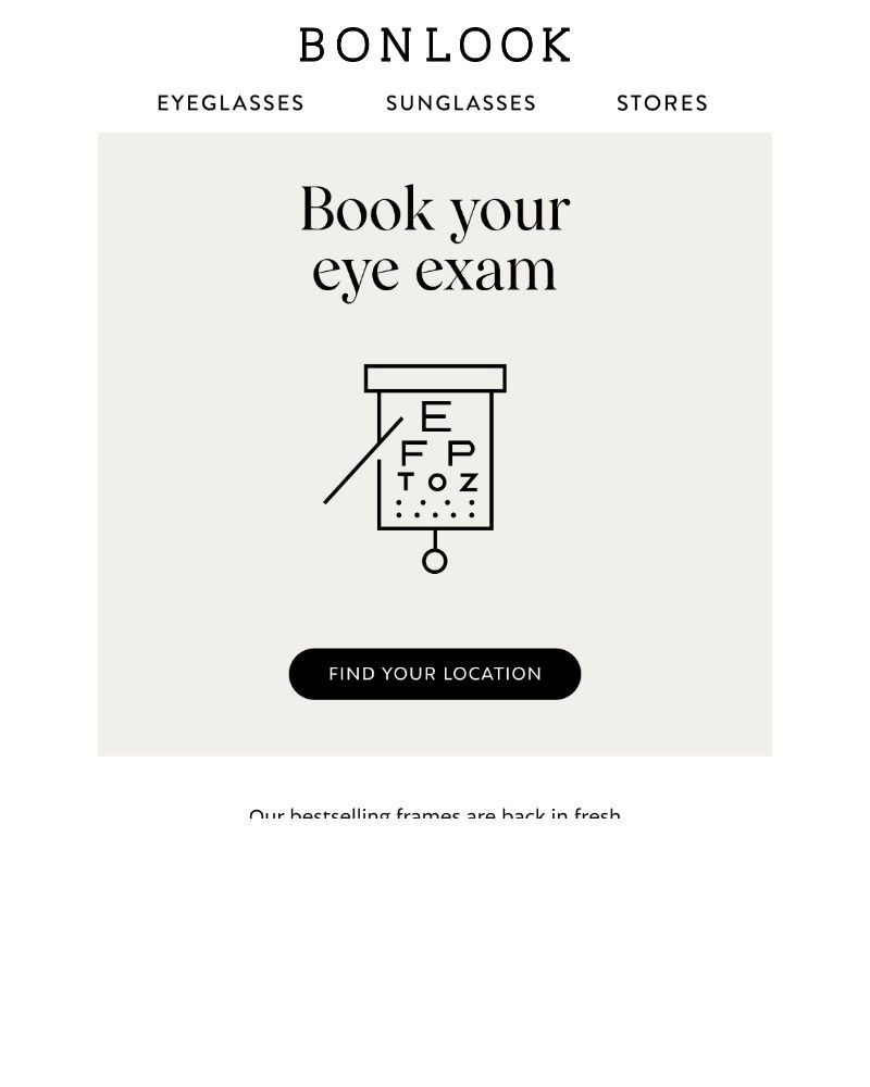 Screenshot of email sent to a Bonlook Newsletter subscriber
