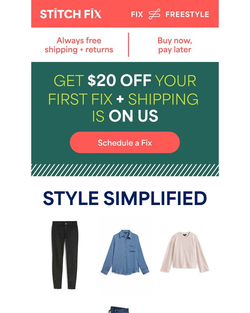 Screenshot of email sent to a Stitch Fix Cart abandoner