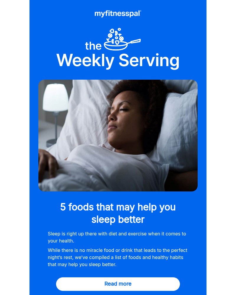 Screenshot of email sent to a MyFitnessPal Registered user