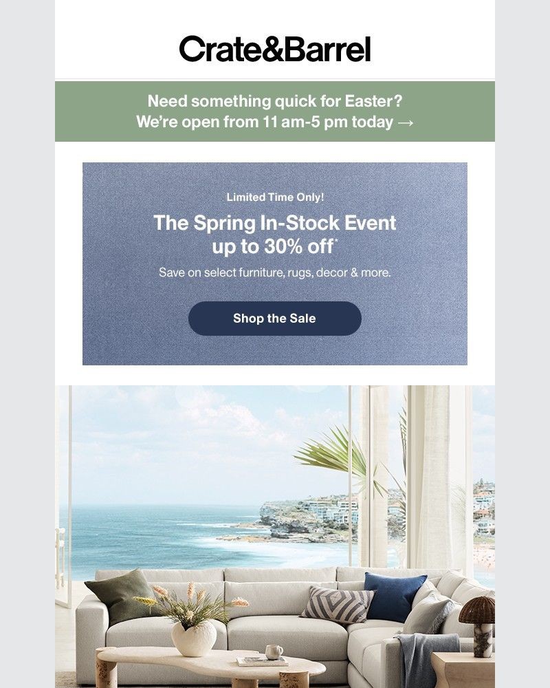 Screenshot of email sent to a Crate & Barrel Newsletter subscriber