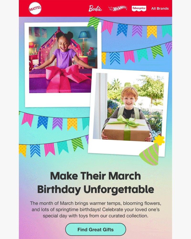 Screenshot of email sent to a Mattel Newsletter subscriber