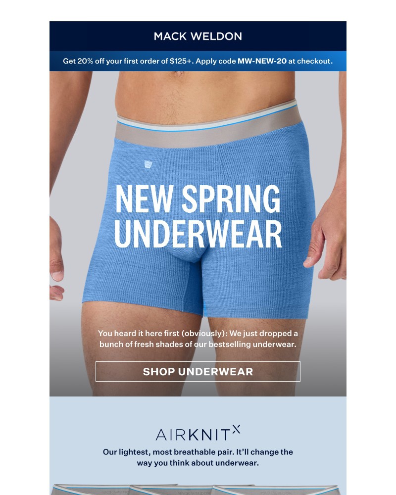 Screenshot of email sent to a Mack Weldon Newsletter subscriber