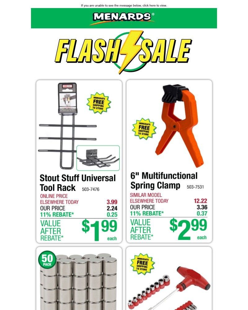 Screenshot of email sent to a Menards Newsletter subscriber
