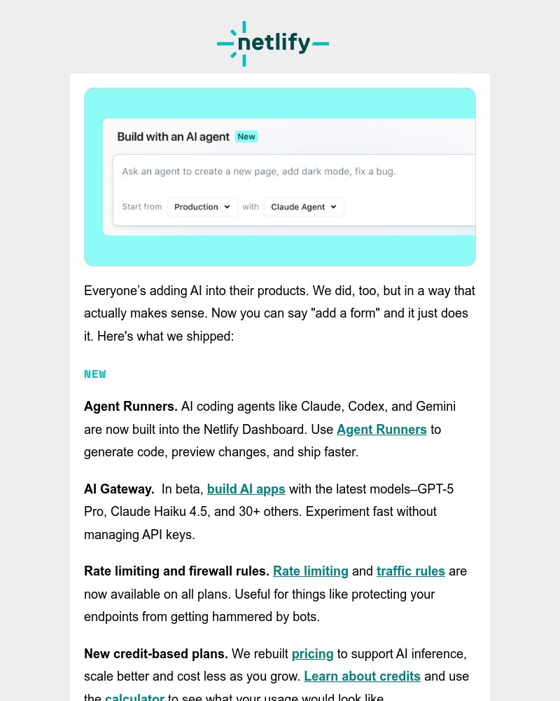 Screenshot of email sent to a Netlify Newsletter subscriber