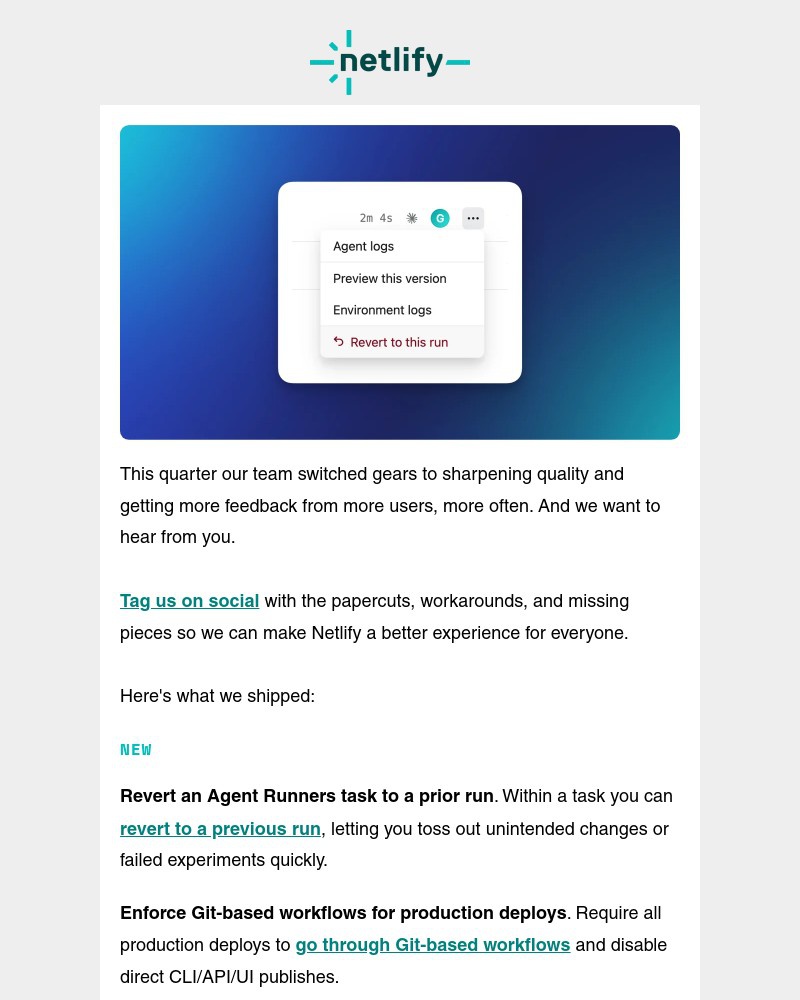 Screenshot of email sent to a Netlify Newsletter subscriber