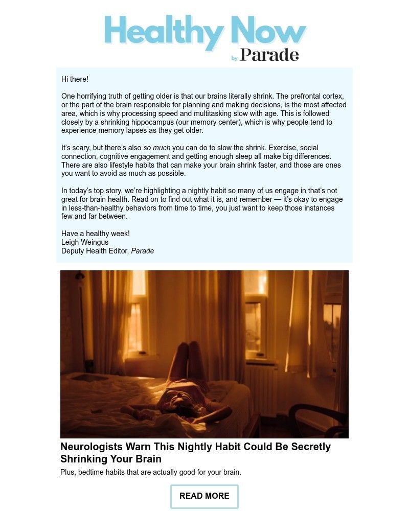 Screenshot of email sent to a Parade Newsletter subscriber