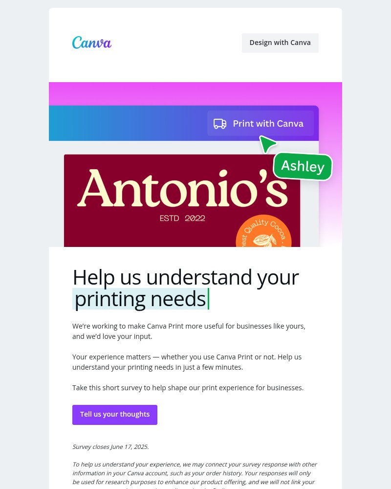 Screenshot of email with subject /media/emails/never-printed-with-canva-wed-love-your-input-5f2f52-cropped-12a7f3e7.jpg