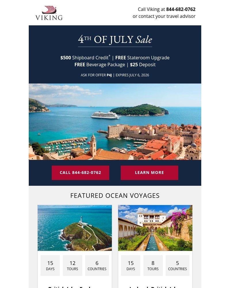 Screenshot of email sent to a Viking Cruises Newsletter subscriber