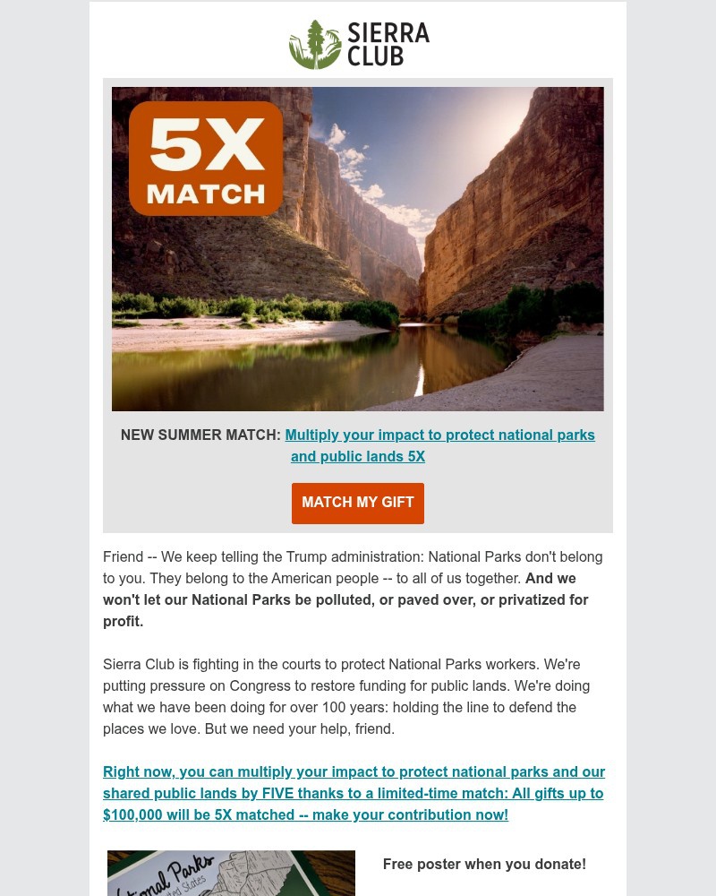 Screenshot of email sent to a Sierra Club Newsletter subscriber