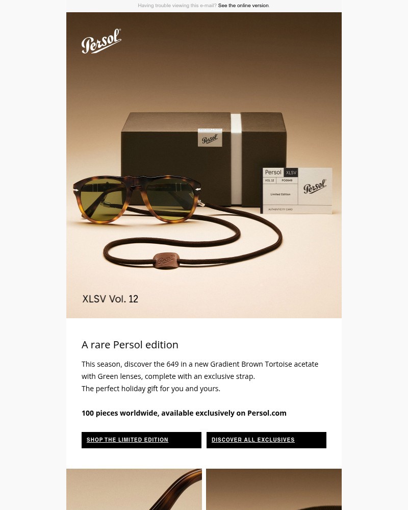 Screenshot of email sent to a Persol Newsletter subscriber