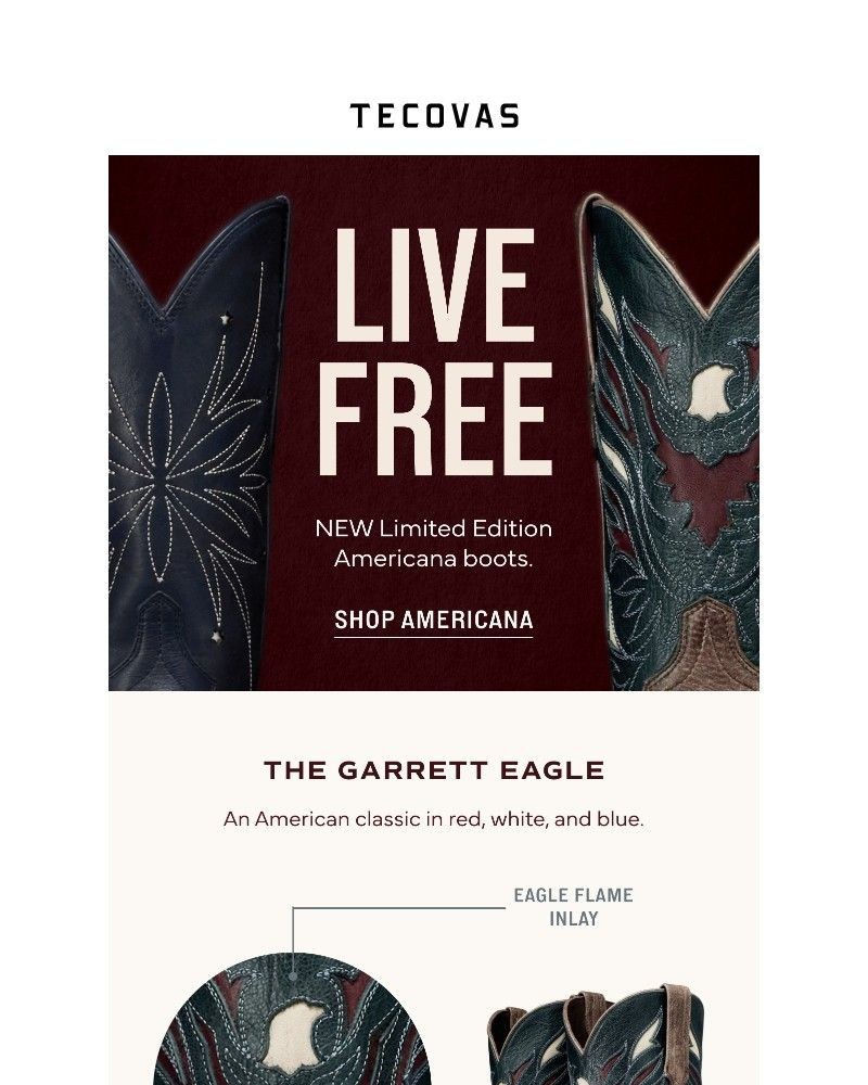 Screenshot of email sent to a Tecovas Newsletter subscriber
