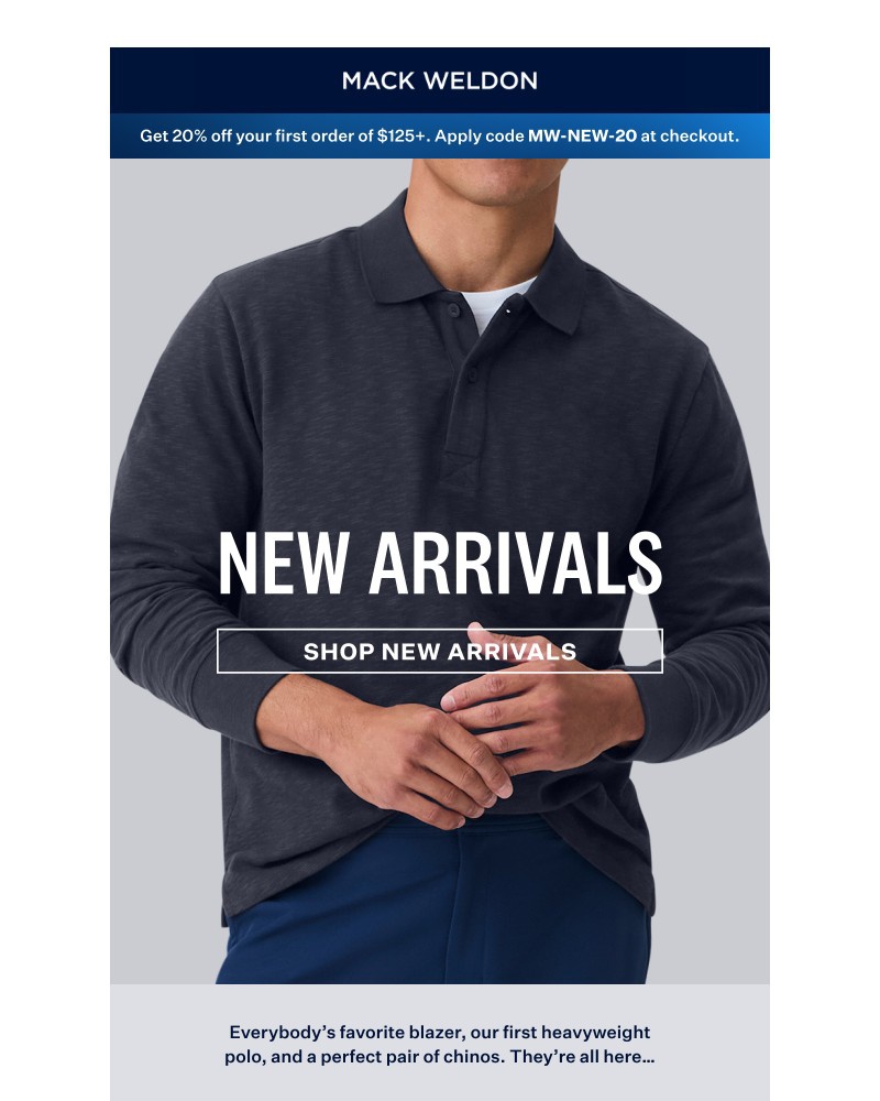 Screenshot of email sent to a Mack Weldon Newsletter subscriber