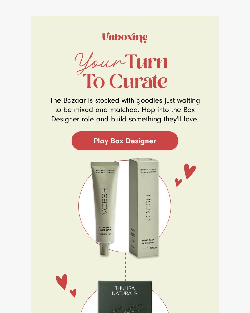 Screenshot of email sent to a Unboxme Newsletter subscriber