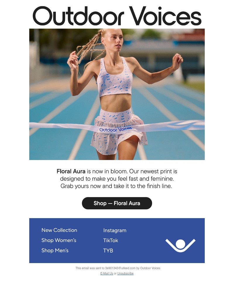 Screenshot of email sent to a Outdoor Voices Newsletter subscriber