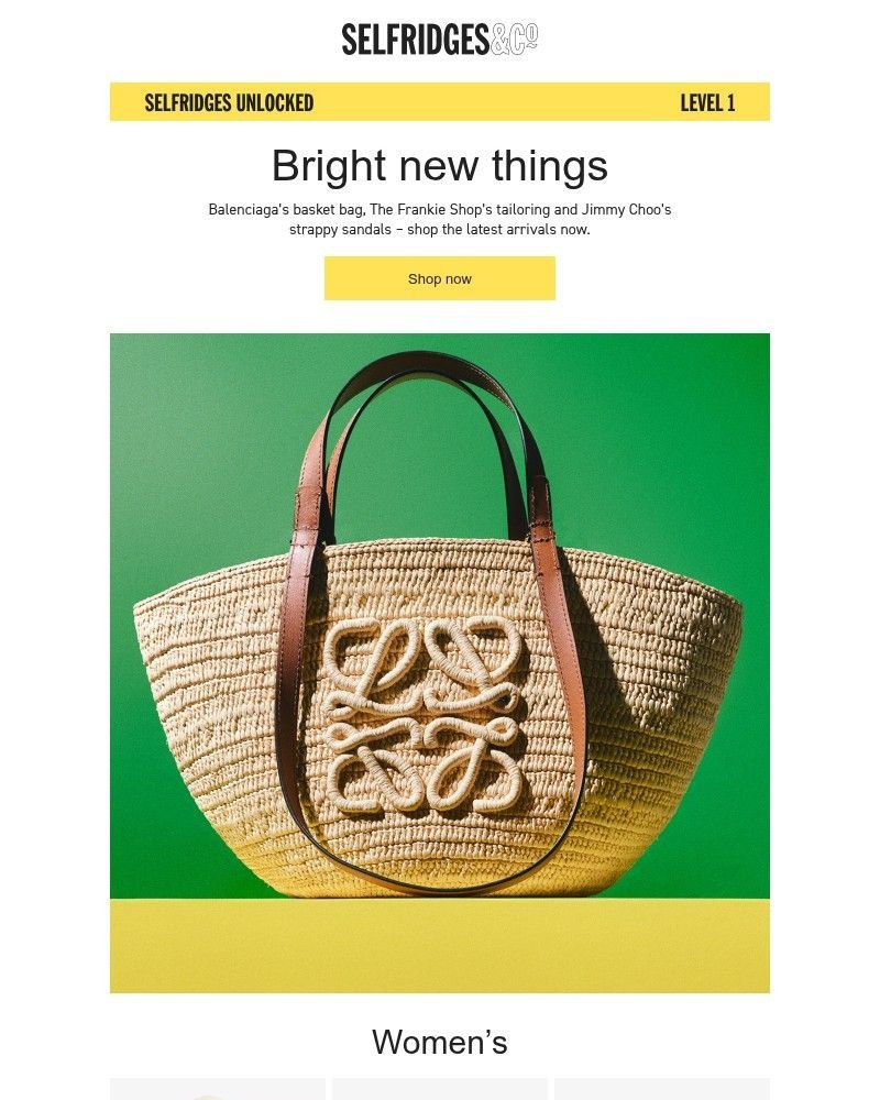 Screenshot of email sent to a Selfridges Newsletter subscriber