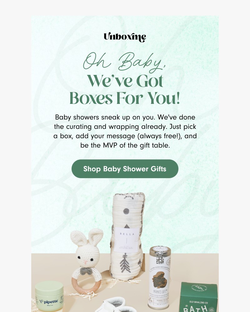 Screenshot of email sent to a Unboxme Newsletter subscriber