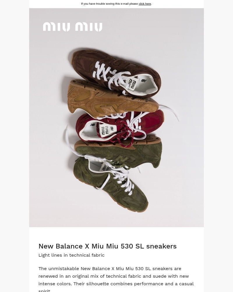 Screenshot of email sent to a Miu Miu Newsletter subscriber