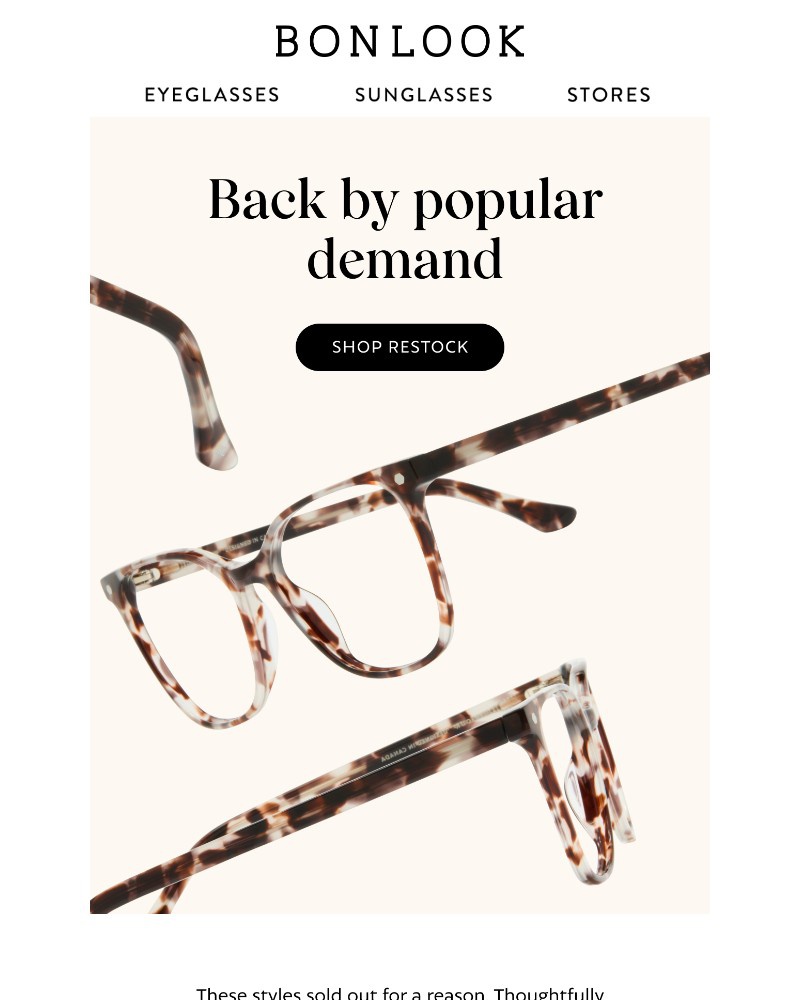 Screenshot of email sent to a Bonlook Newsletter subscriber