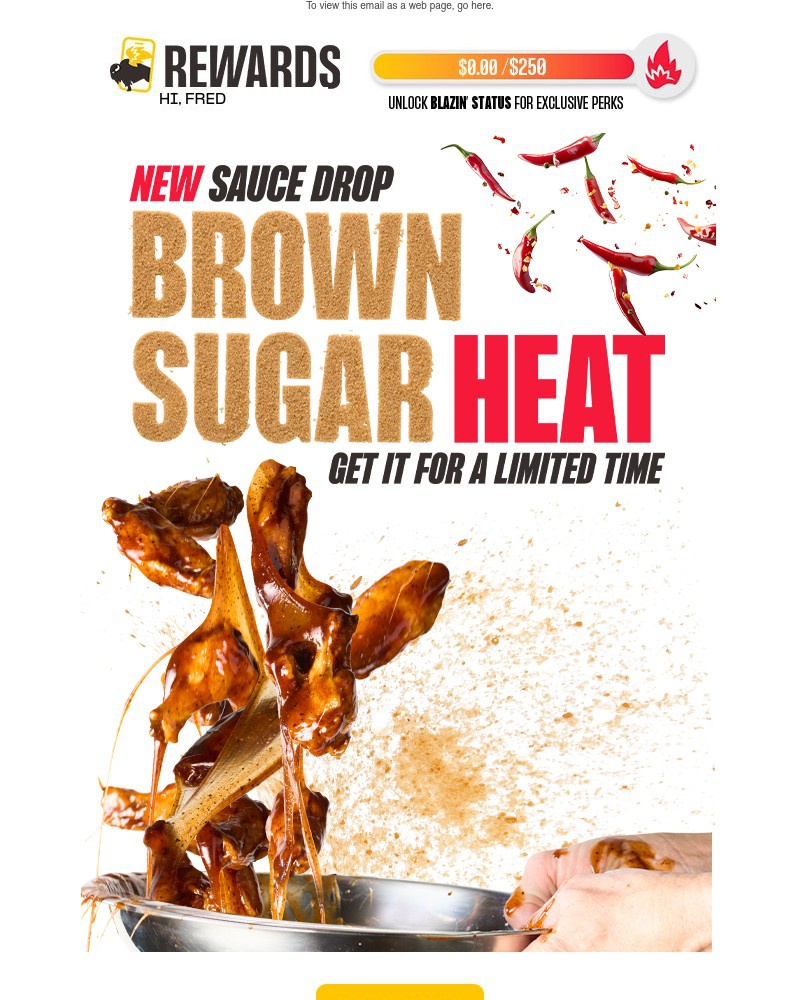 Screenshot of email sent to a Buffalo Wild Wings Registered user