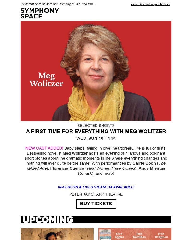 Screenshot of email sent to a Symphony Space Newsletter subscriber