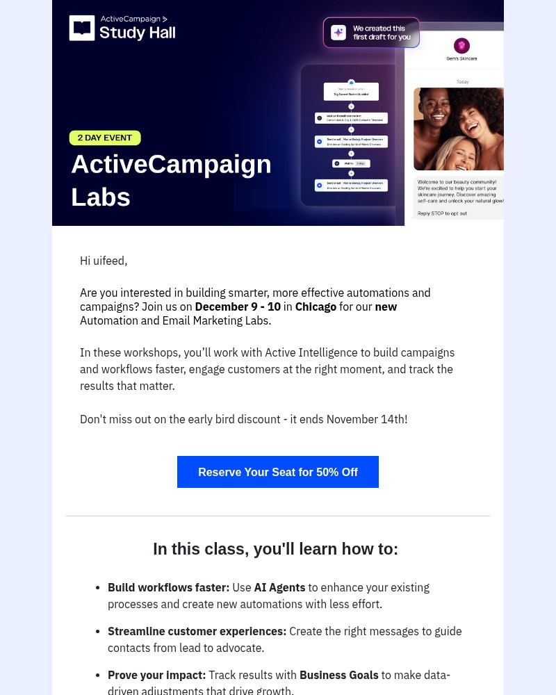 Screenshot of email sent to a ActiveCampaign Customer