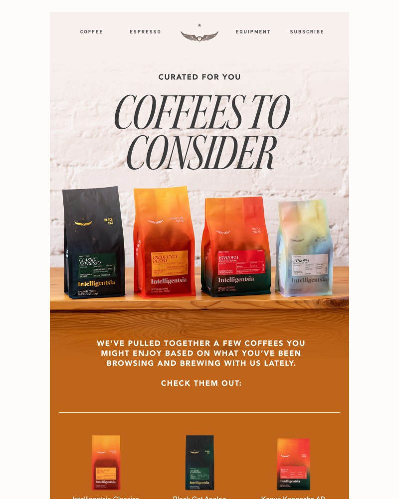 Screenshot of email sent to a Intelligentsia Newsletter subscriber