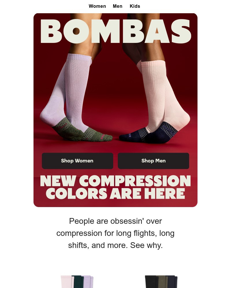 Screenshot of email sent to a Bombas Newsletter subscriber