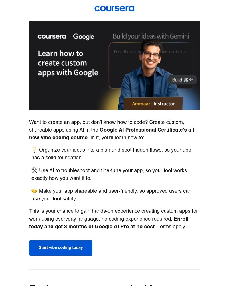 Screenshot of email sent to a Coursera Registered user