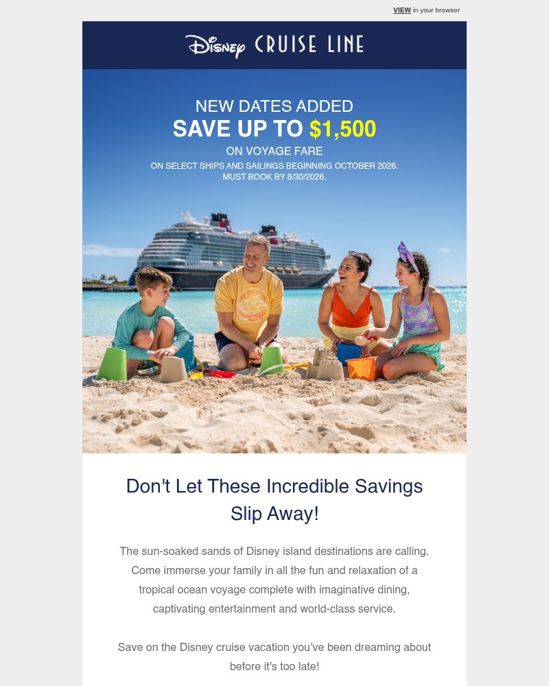 Screenshot of email sent to a Walt Disney World Resort Registered user
