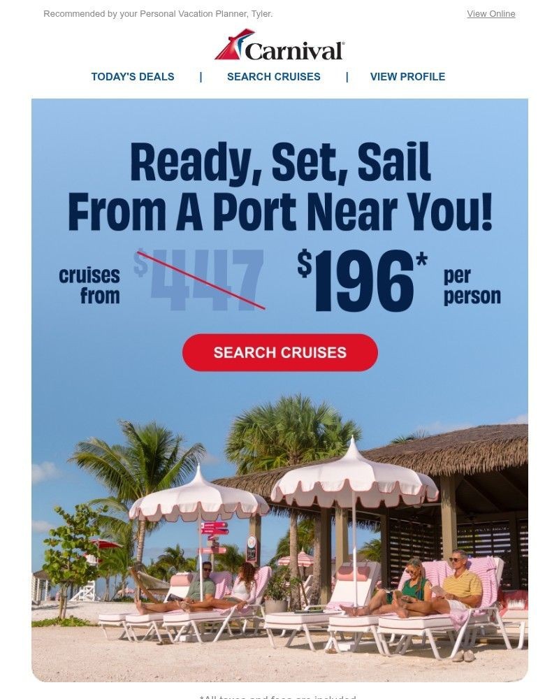 Screenshot of email sent to a Carnival Cruise Line Registered user