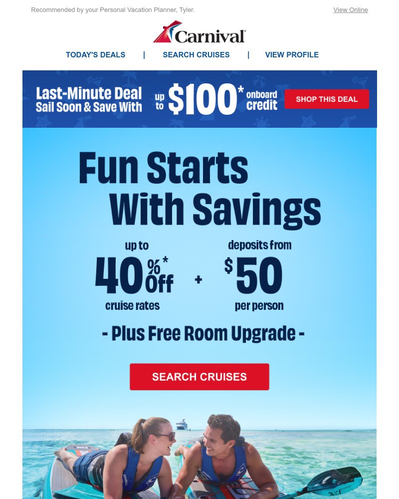 Screenshot of email sent to a Carnival Cruise Line Registered user