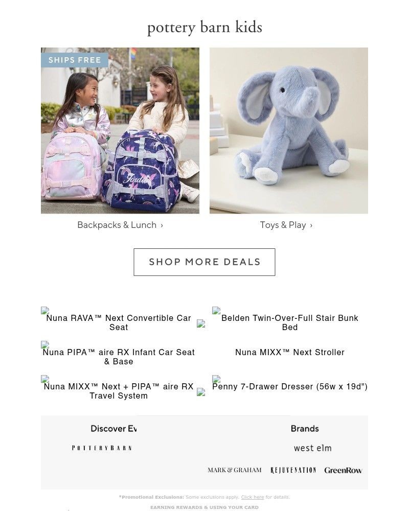 Screenshot of email sent to a Pottery Barn Newsletter subscriber