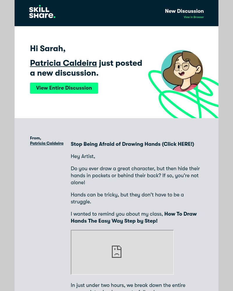 Screenshot of email sent to a Skillshare Registered user