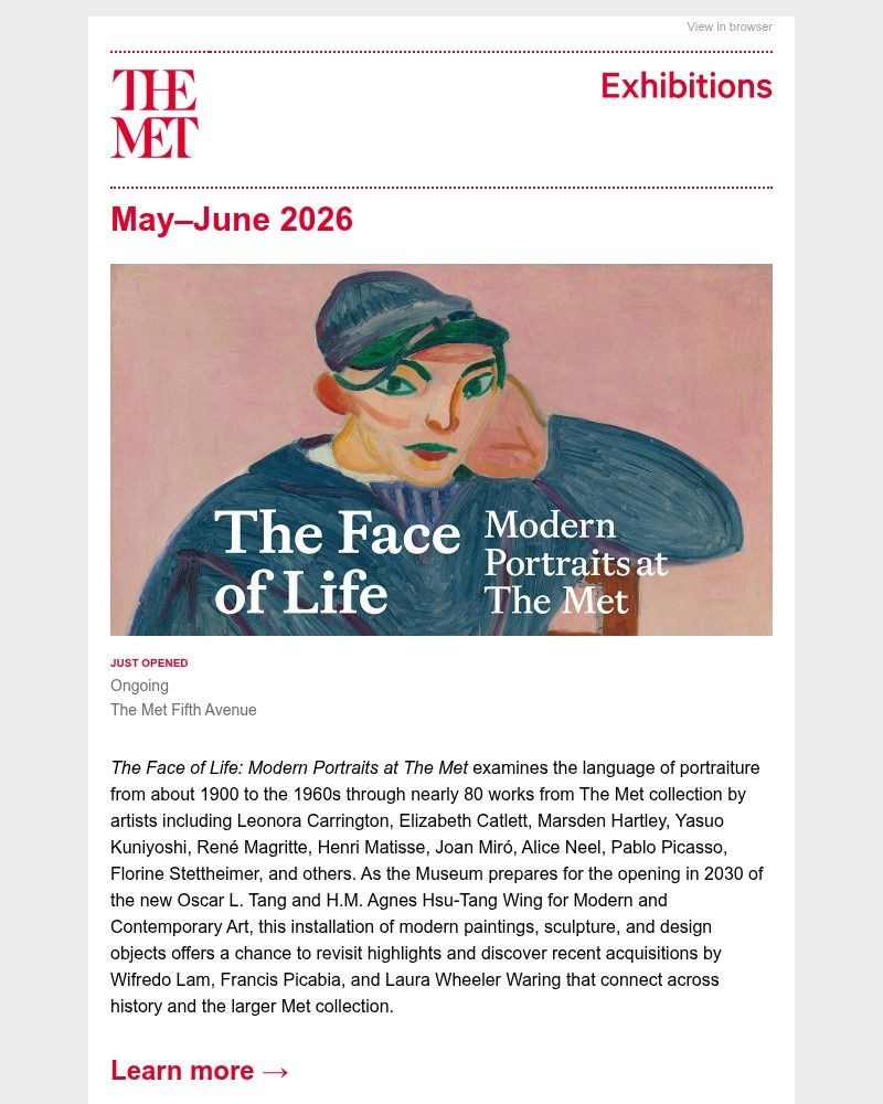 Screenshot of email sent to a The Metropolitan Museum of Art (The Met) Newsletter subscriber