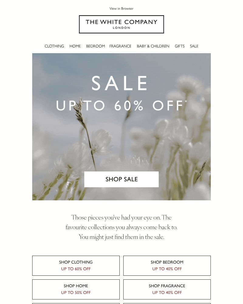 Screenshot of email sent to a The White Company Cart abandoner