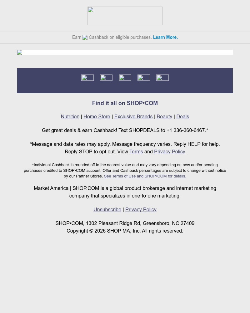 Screenshot of email sent to a Shop.com Newsletter subscriber