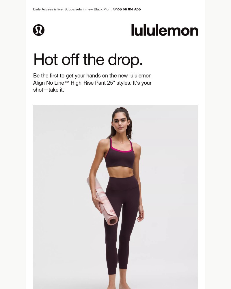 Screenshot of email sent to a Lululemon Registered user