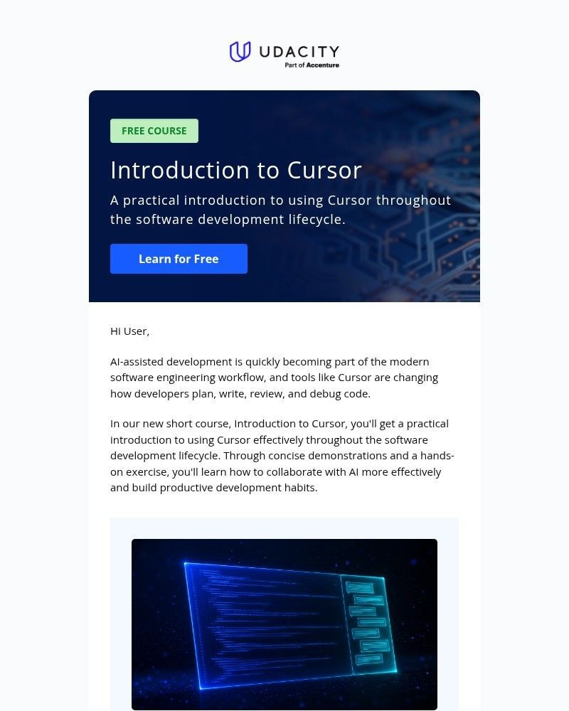 Screenshot of email sent to a Udacity Registered user