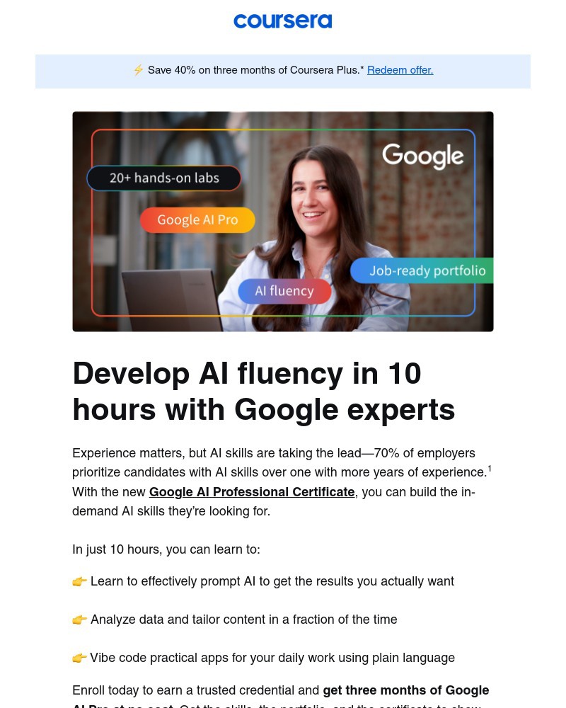 Screenshot of email sent to a Coursera Registered user