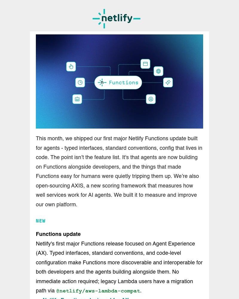 Screenshot of email sent to a Netlify Newsletter subscriber