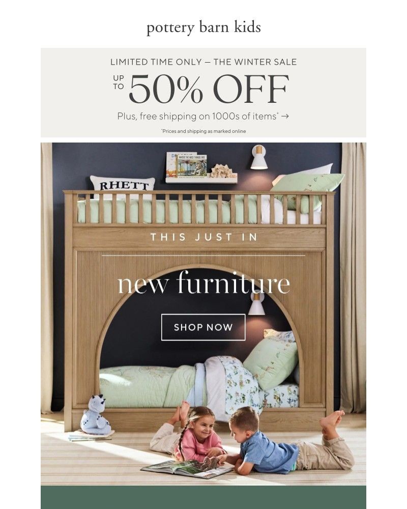Screenshot of email sent to a Pottery Barn Newsletter subscriber