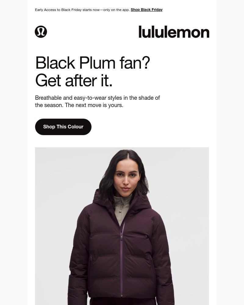 Screenshot of email sent to a Lululemon Registered user