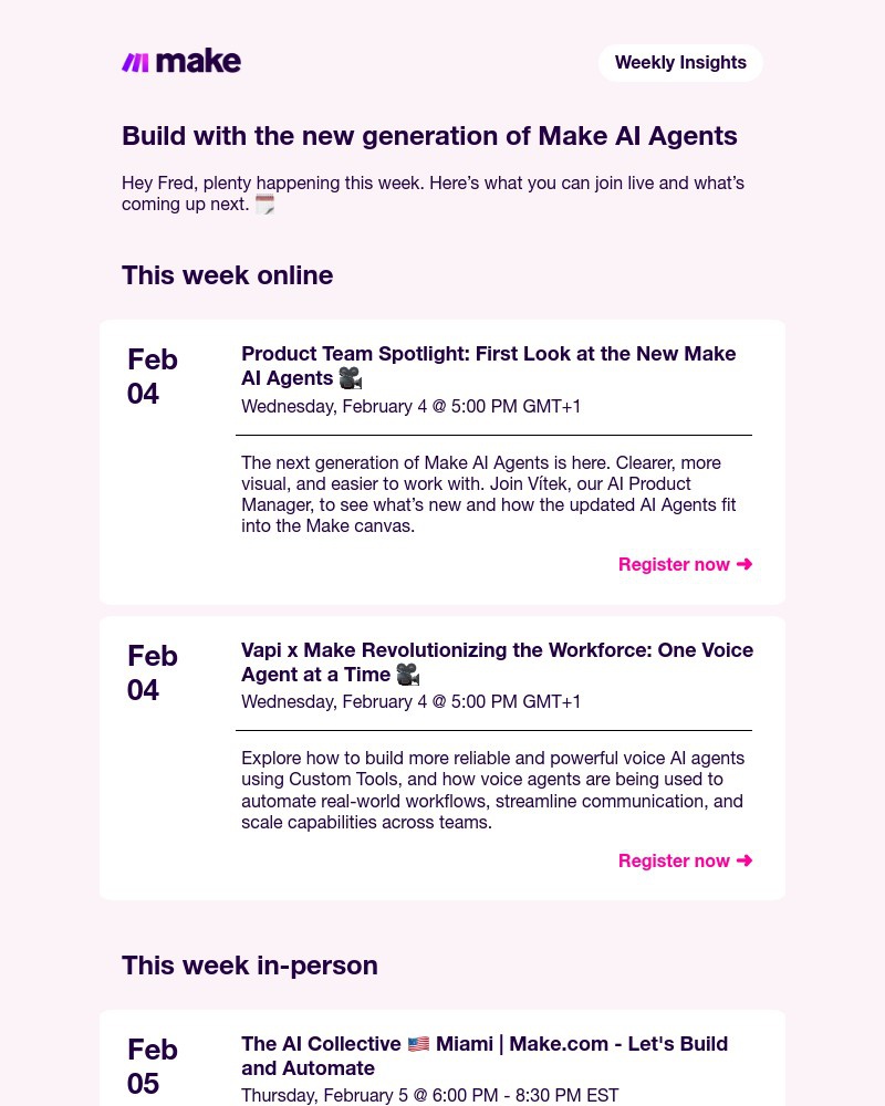 Screenshot of email sent to a Make Trial user