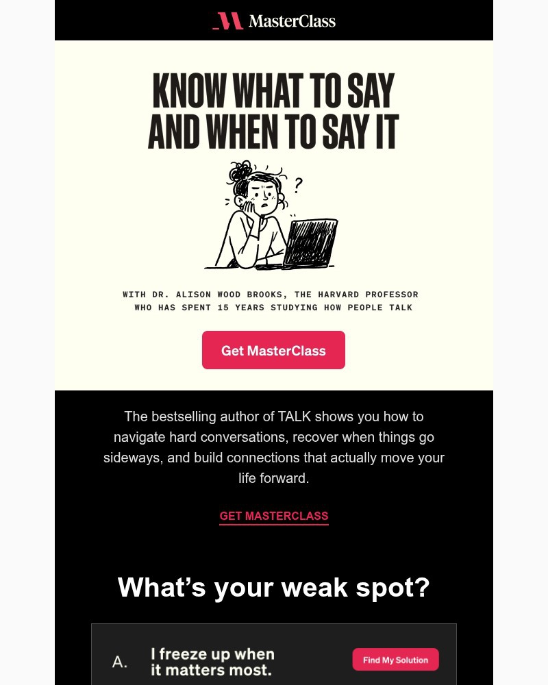 Screenshot of email sent to a MasterClass Registered user