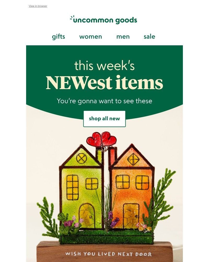 Screenshot of email sent to a UncommonGoods Newsletter subscriber